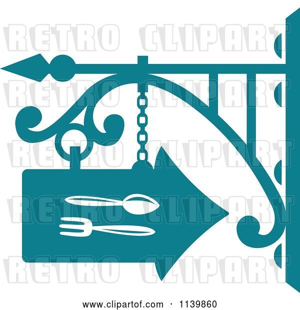 Vector Clip Art of Retro Teal Restaurant Diner Shingle Sign 6