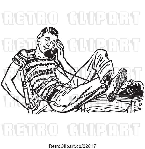 Vector Clip Art of Retro Teenage Boy Flirting with His Girlfriend on a Telephone