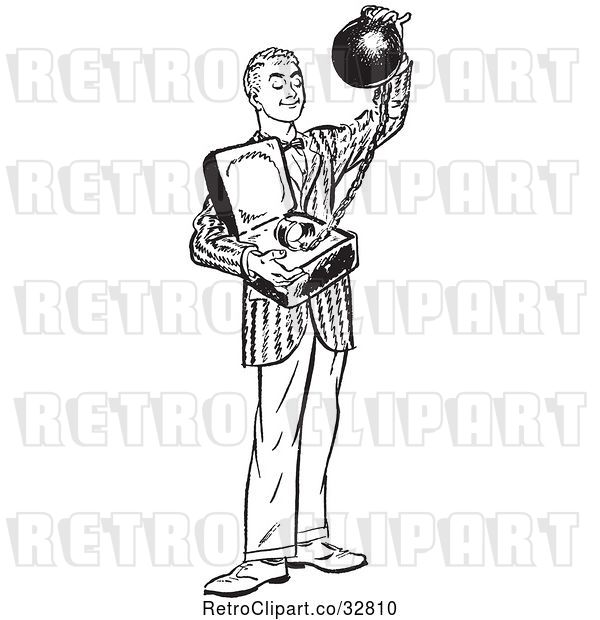 Vector Clip Art of Retro Teenage Boy Offering Commitment As a Ball and Chain in