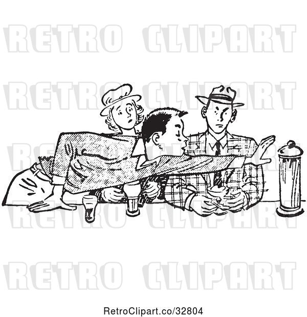 Vector Clip Art of Retro Teenage Couple and Rude Boy Reaching Across a Table in