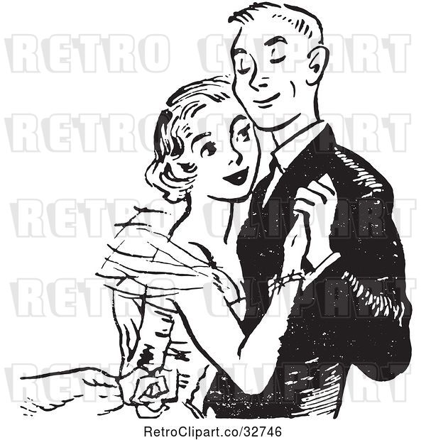 Vector Clip Art of Retro Teenage Couple Dancing at High School Prom in