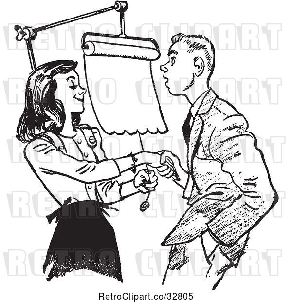 Vector Clip Art of Retro Teenage Couple Going over Dating Rules in