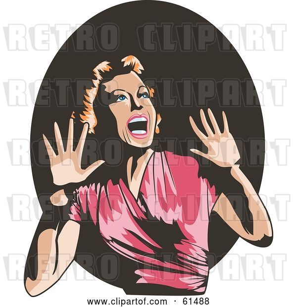 Vector Clip Art of Retro Terrified Lady Screaming and Holding Her Hands up