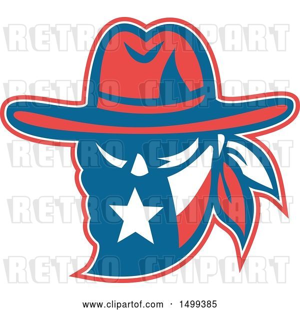 Vector Clip Art of Retro Texan Outlaw Wearing a Bandana and Cowboy Hat