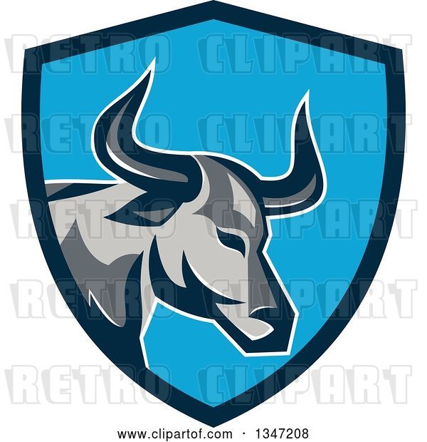 Vector Clip Art of Retro Texas Longhorn Steer Bull in a Blue Shield
