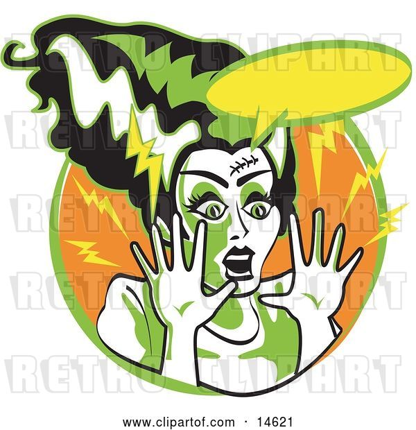 Vector Clip Art of Retro the Bride of Frankenstein Screaming