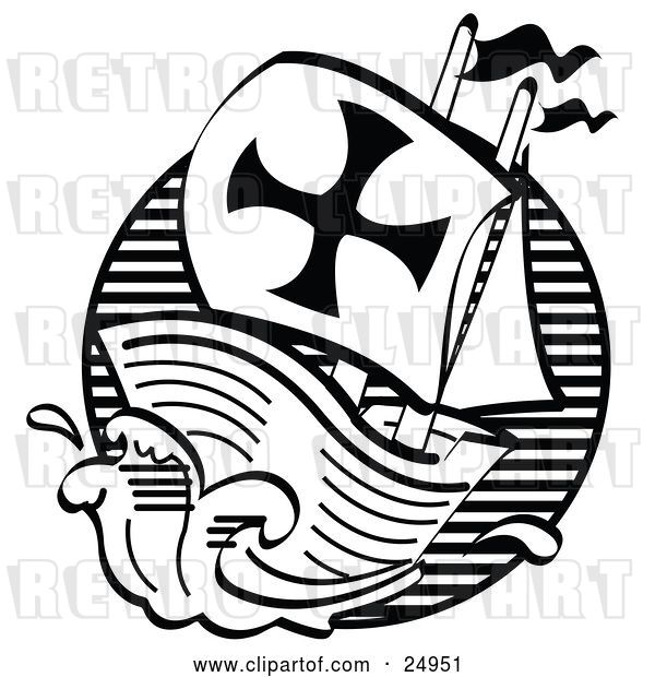 Vector Clip Art of Retro the Mayflower Ship Transporting Pilgrims to America