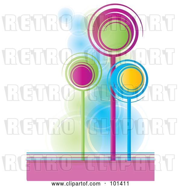 Vector Clip Art of Retro Three Tall, Colorful Spiral Trees