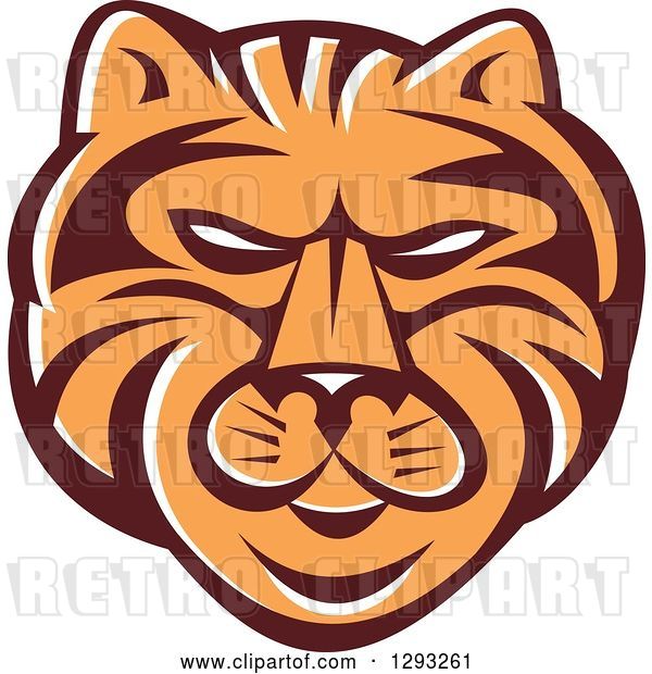 Vector Clip Art of Retro Tiger Head in Brown White and Orange