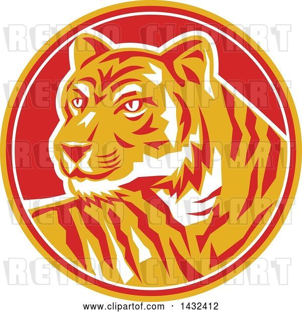 Vector Clip Art of Retro Tiger in a Yellow, Red and White Circle