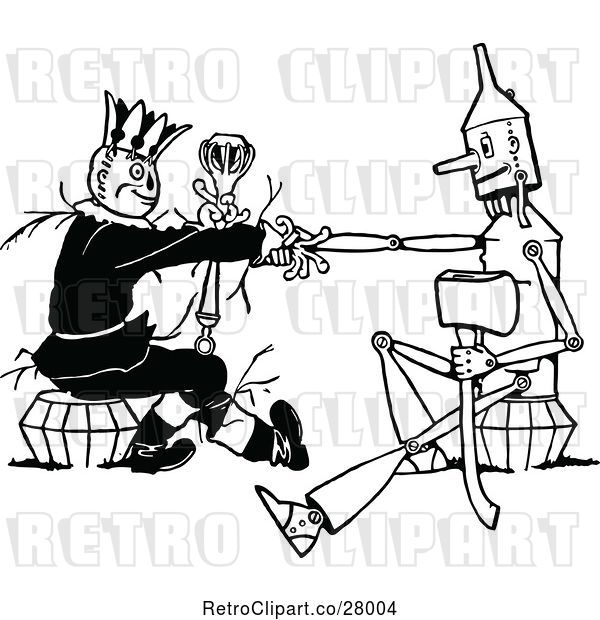 Vector Clip Art of Retro Tin Woodman and Scarecrow Shaking Hands