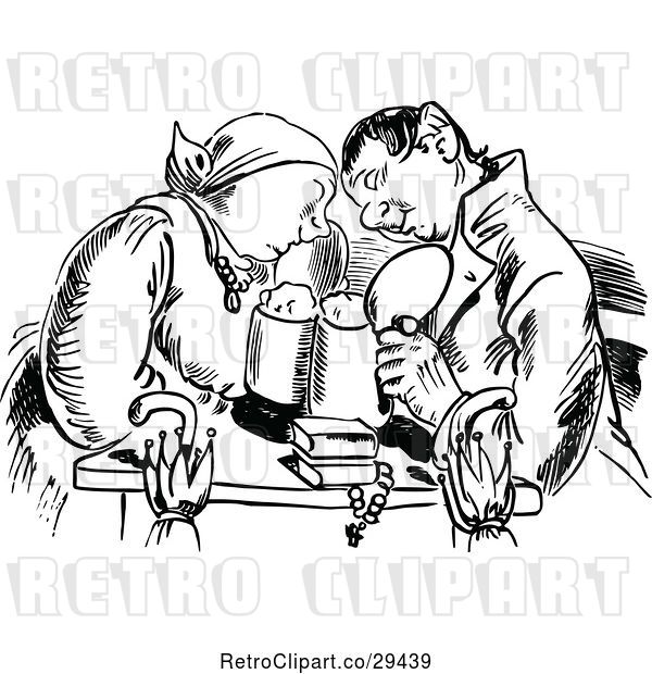 Vector Clip Art of Retro Tired Couple Drinking Beer