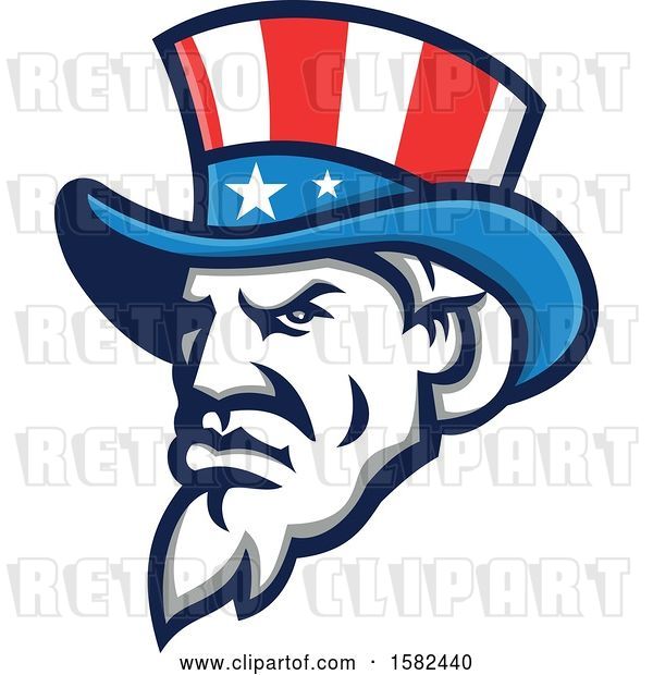 Vector Clip Art of Retro Tough Angry Uncle Sam Face with a Patriotic Top Hat