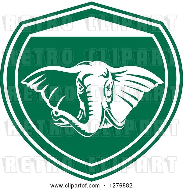 Vector Clip Art of Retro Tough Elephant in a Green and White Shield