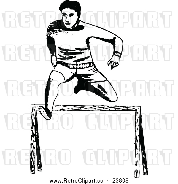Vector Clip Art of Retro Track Athlete Leaping a Hurdle