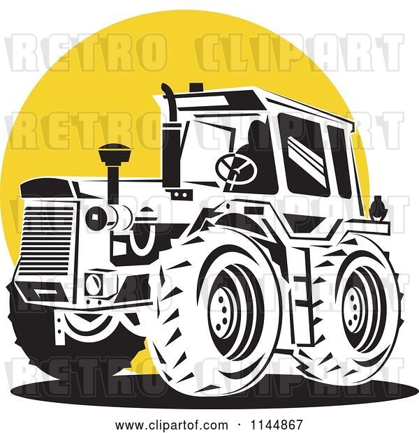 Vector Clip Art of Retro Tractor over a Yellow Circle