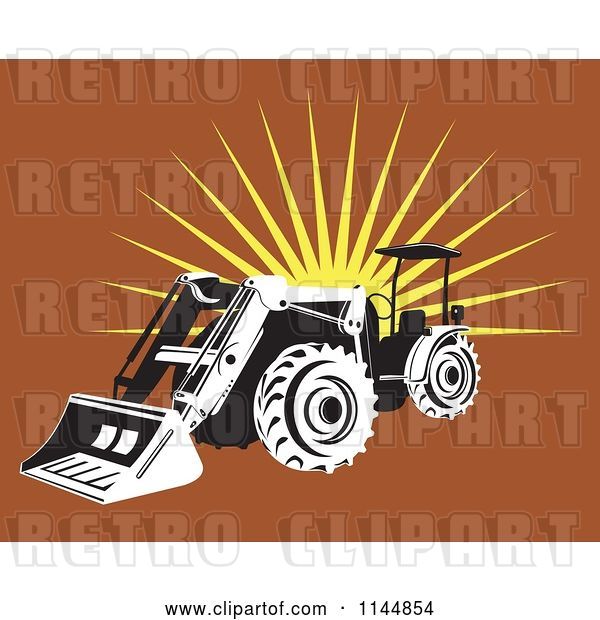 Vector Clip Art of Retro Tractor over Brown with a Burst