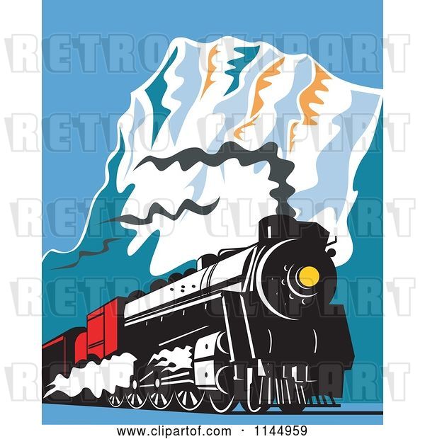Vector Clip Art of Retro Train in the Mountains 2