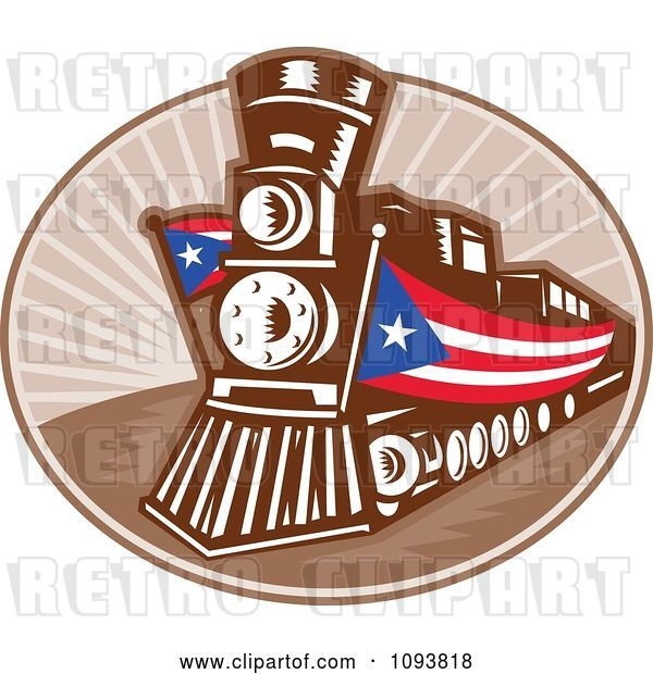 Vector Clip Art of Retro Train with American Banners