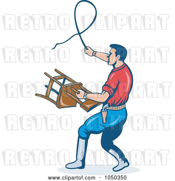 Vector Clip Art of Retro Trainer with a Whip and Chair