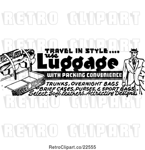 Vector Clip Art of Retro Travel in Style Luggage Advertisement