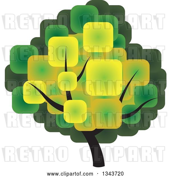 Vector Clip Art of Retro Tree with a Canopy Made of Green and Yellow Squares