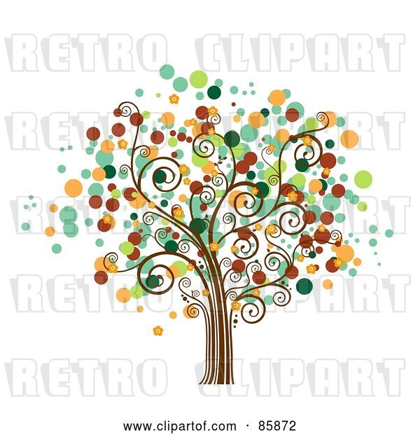 Vector Clip Art of Retro Tree with Halftone Dot Foliage - Version 4