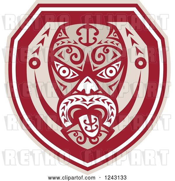 Vector Clip Art of Retro Tribal Maori Mask with a Tongue Shield