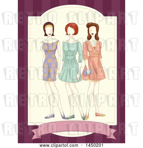 Vector Clip Art of Retro Trio of Mannequins in Dresses