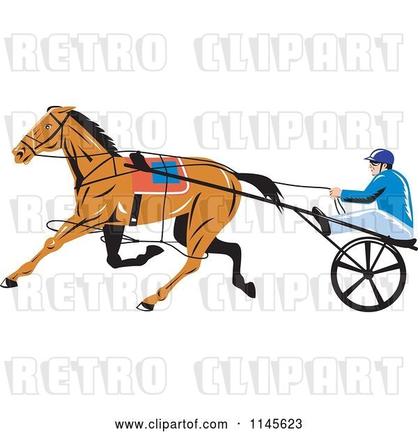 Vector Clip Art of Retro Trotter Harness Horse Racer