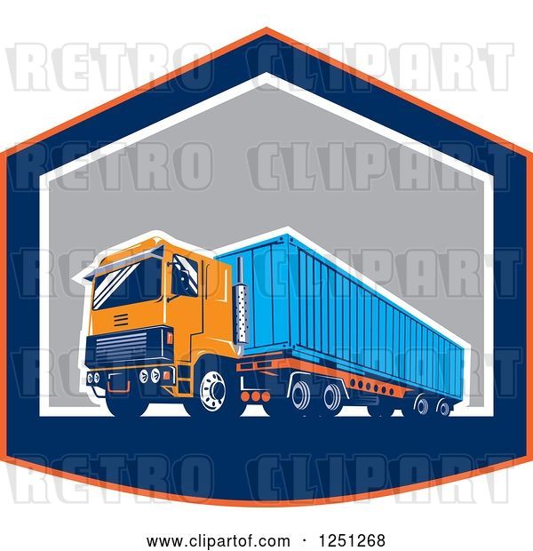 Vector Clip Art of Retro Truck Hauling a Container in a Shield