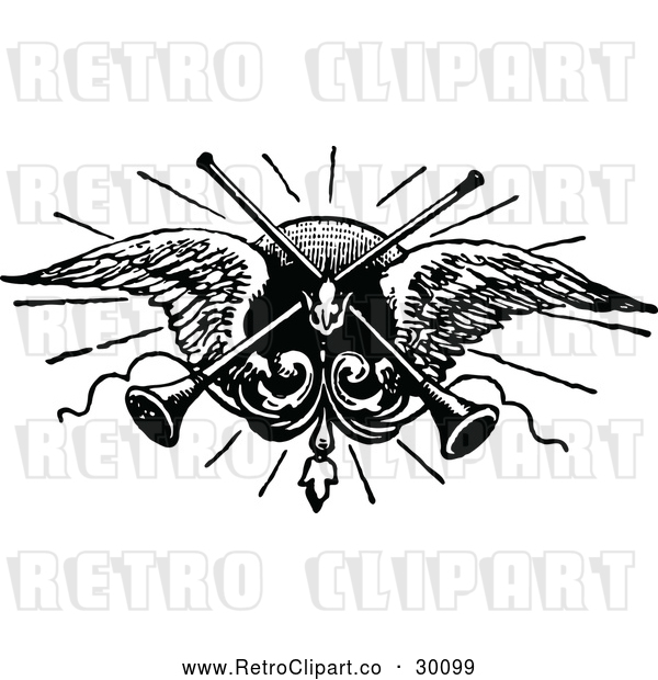 Vector Clip Art of Retro Trumpets and Angel Wings