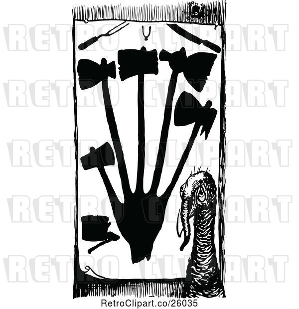 Vector Clip Art of Retro Turkey and Slaughter Tools