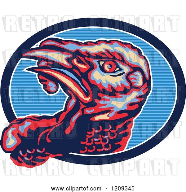 Vector Clip Art of Retro Turkey Bird Head in a Lined Blue Oval