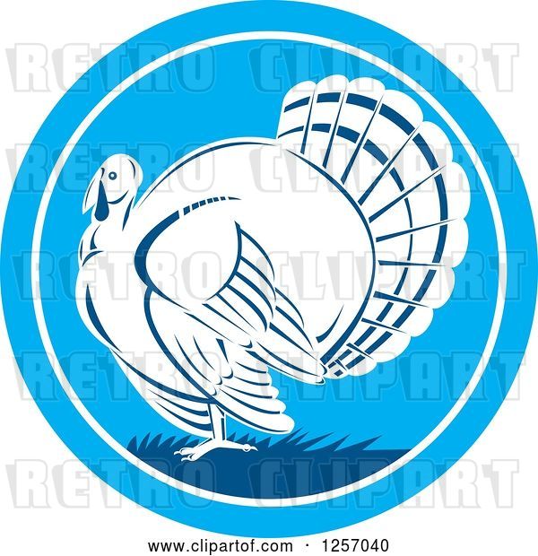 Vector Clip Art of Retro Turkey Bird in a Blue Circle
