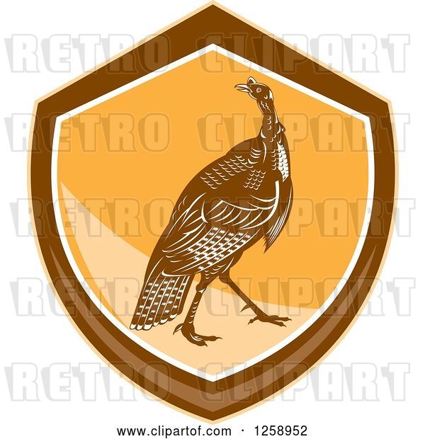 Vector Clip Art of Retro Turkey Bird in an Orange and Brown Shield