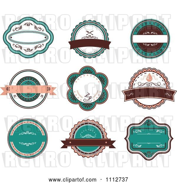 Vector Clip Art of Retro Turquoise and Brown Restaurant Labels