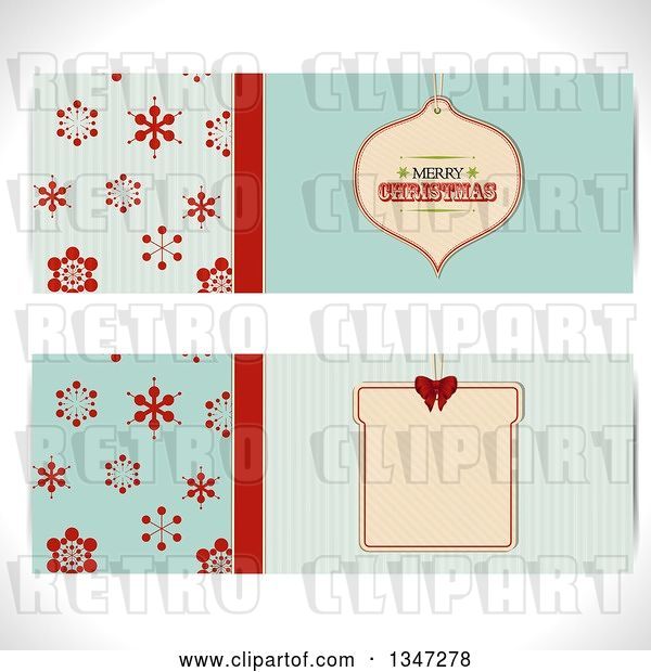 Vector Clip Art of Retro Turquoise and Red Snowflake and Christmas Bauble Ornament Tag Website Banners