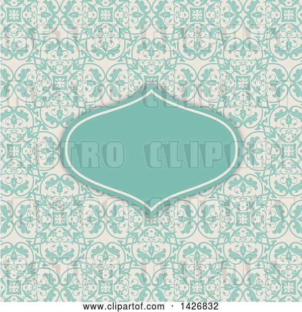 Vector Clip Art of Retro Turquoise Frame Invitation on a Floral Pattern
