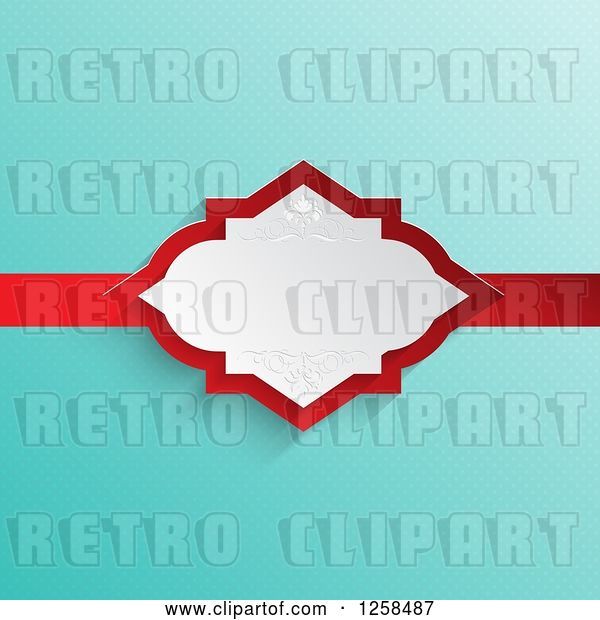 Vector Clip Art of Retro Turquoise Polda Dot Background with a White and Red Ribbon Frame