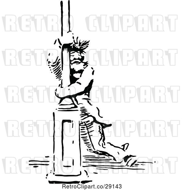 Vector Clip Art of Retro Vagrant Guy Hugging a Pole
