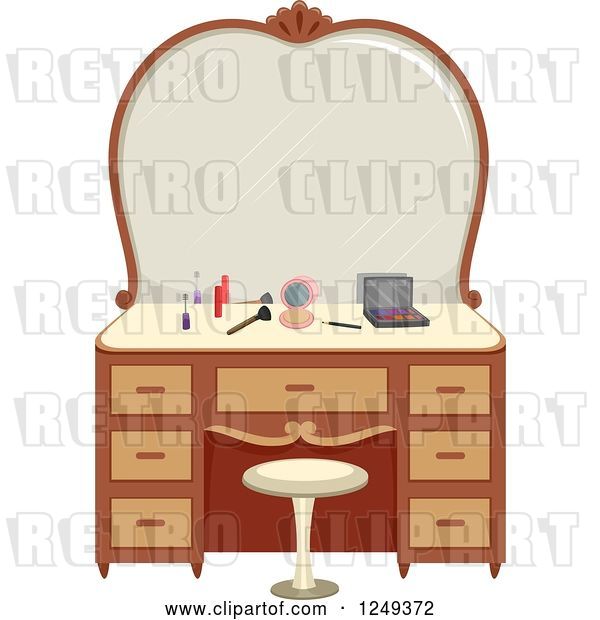 Vector Clip Art of Retro Vanity Table with Makeup