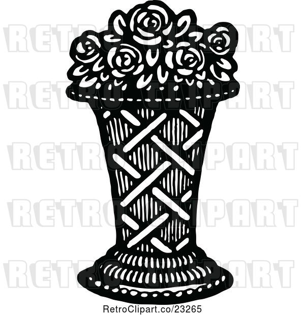 Vector Clip Art of Retro Vase of Roses