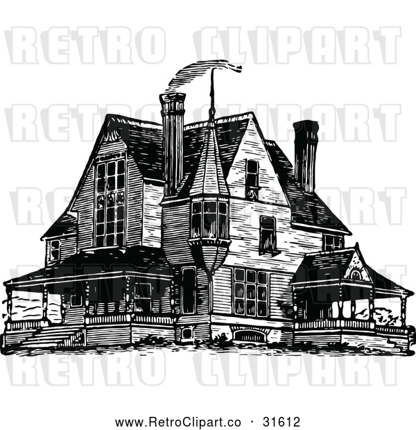 Vector Clip Art of Retro Victorian Queen Anne Style House 1