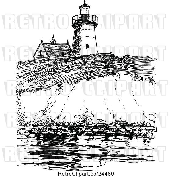 Vector Clip Art of Retro View of Long Island Lighthouse