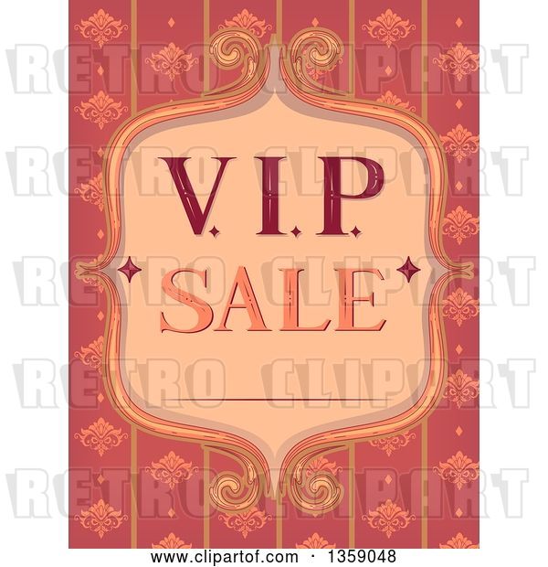 Vector Clip Art of Retro VIP Sale Frame over Pink Floral Stripes