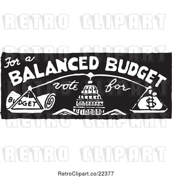 Vector Clip Art of Retro Vote for a Balanced Budget with Scales