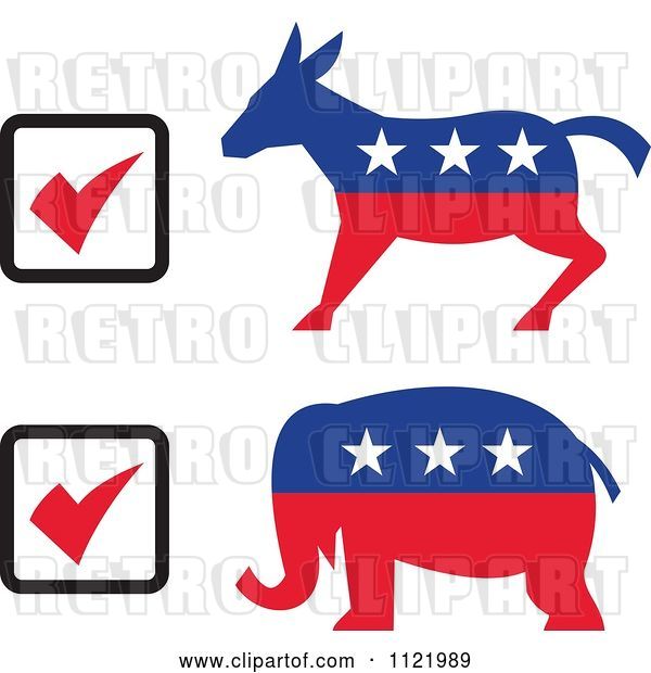 Vector Clip Art of Retro Voting Check Boxes with Republican Elephant and Democratic Donkey
