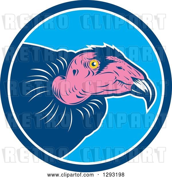 Vector Clip Art of Retro Vulture Head in a Blue and White Circle