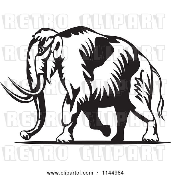 Vector Clip Art of Retro Walking Wooly Mammoth